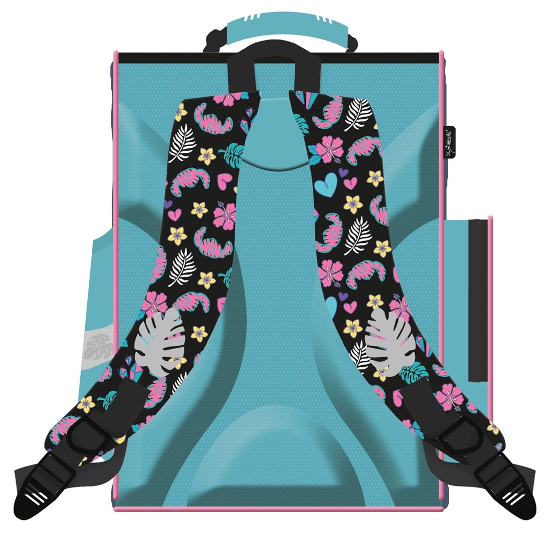 PASO - Schulranzen für Jungen und Mädchen, 6er-Set - Schul-Rucksack für Kinder mit Federmäppchen - Schuhbeutel Trinkflasche und Brotdose - Stitch Motiv - 1-3 Klasse