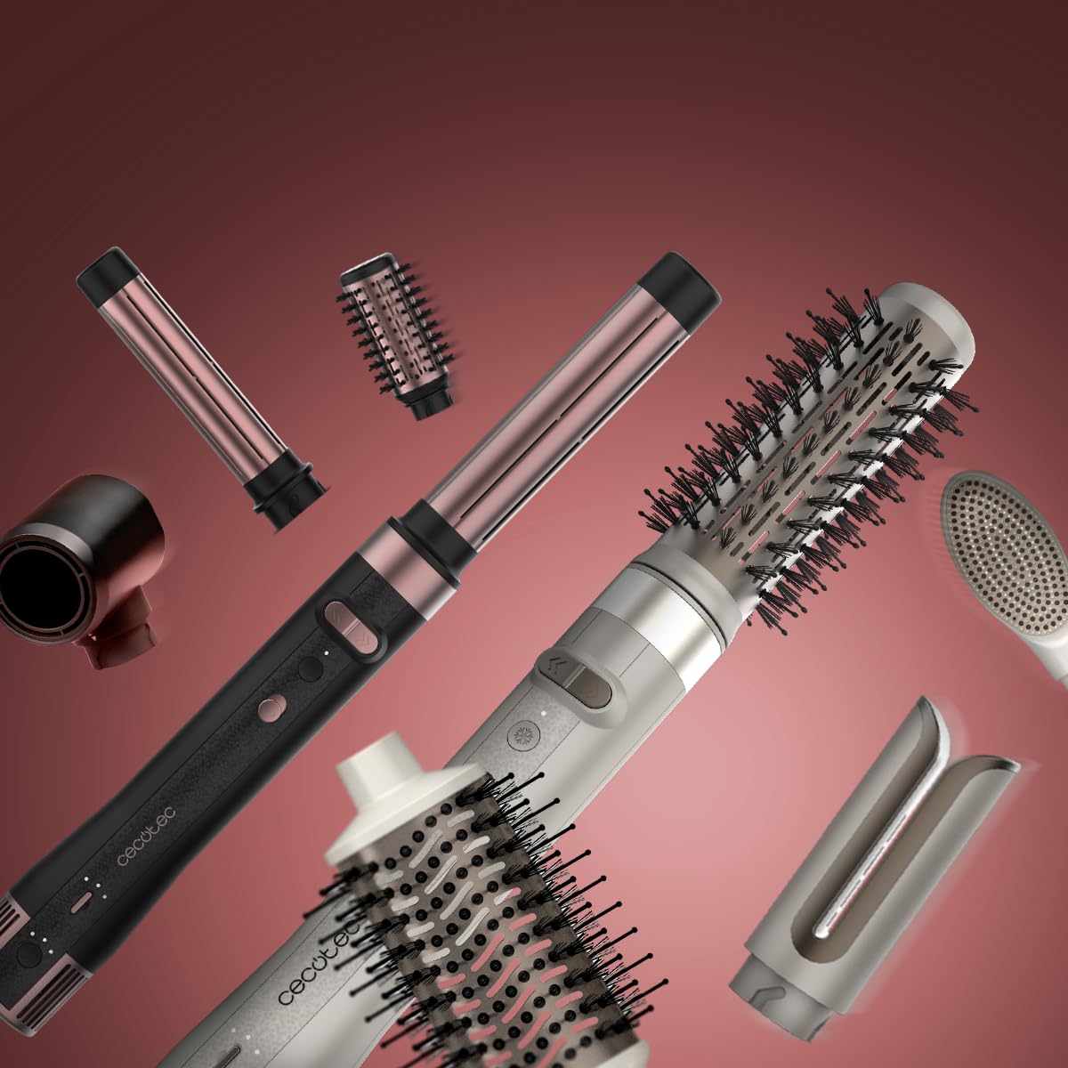 Cecotec Styler - Capelli modellanti multifunzionali, 8 teste CeramicCare 8in1, AirGlisse Gyro. 1500 W, Liscio, Modo e Fibbia, Motore Brushless, Funzione Rotante e Rivestimento Ceramica e Cheratina