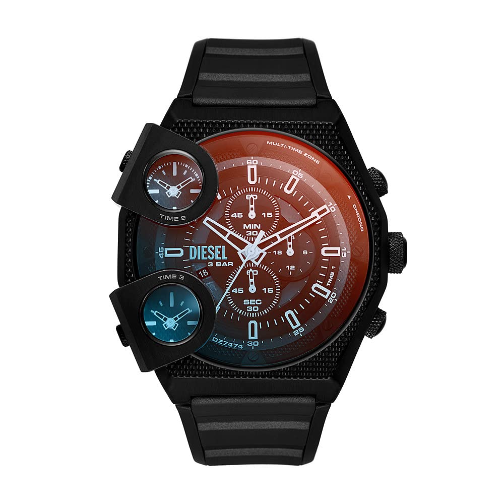 Diesel Watch for Men Sideshow, Quartz Two Hand Movement, 51 mm Black Stainless Steel Case with a Silicone Strap, DZ7474