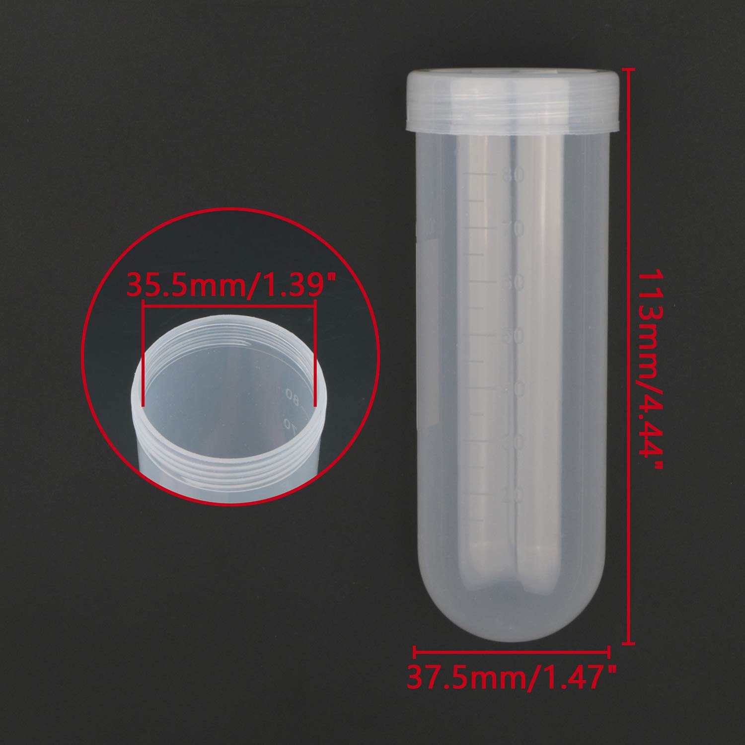 Lot de 10 tubes de centrifugeuse en plastique avec fond rond et graduation en polypropylène 100 ml
