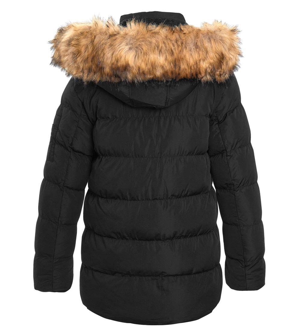 SS7 Garçons rembourrée Parka Age 5 7 8 9 10 11 12 13 16 Ans Veste Fausse Fourrure Noir