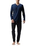 Men's Pajamas Set Soft Cotton Long Sleeve Sleepwear Comfy Loungewear Pjs with Pockets