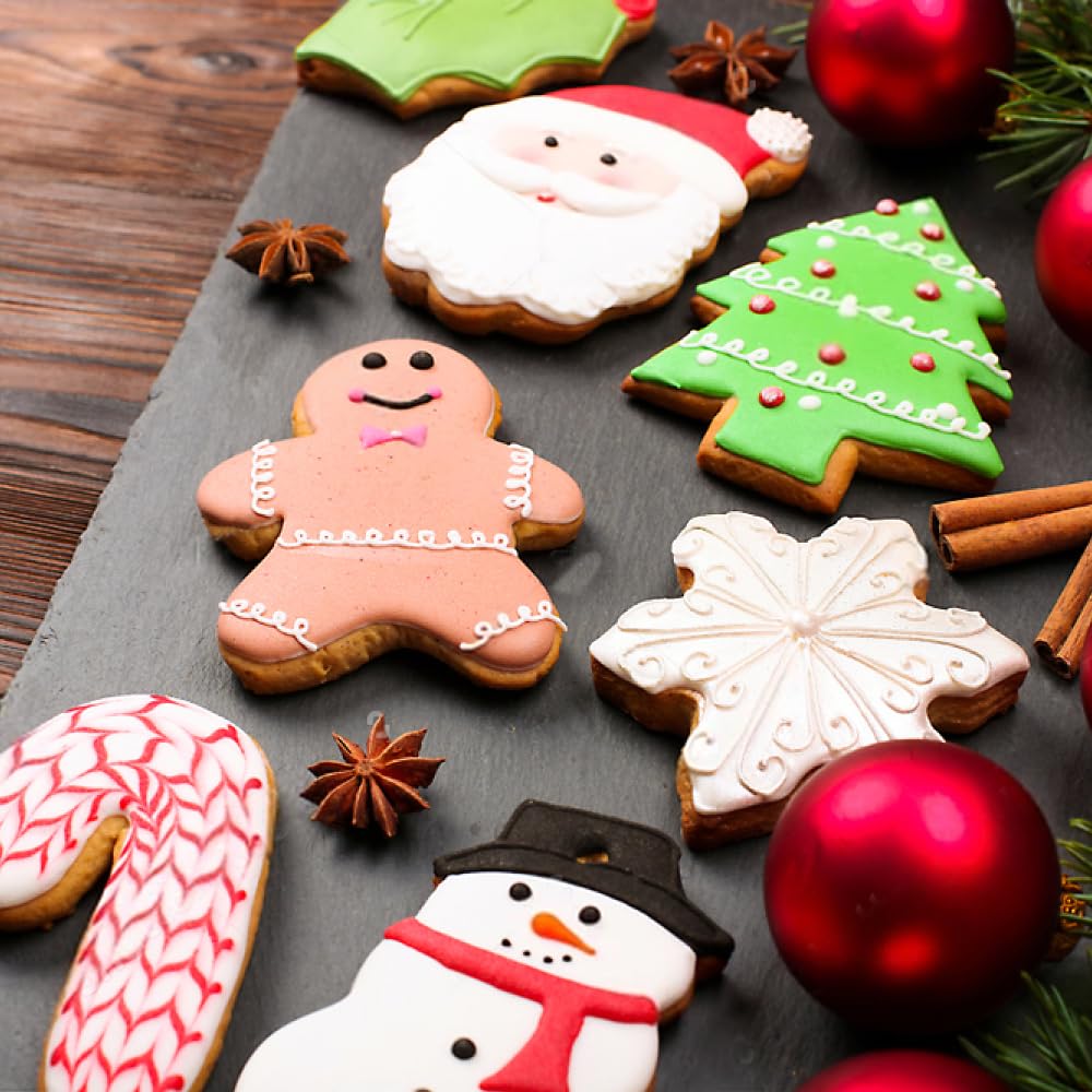 Juego de 6 cortadores de galletas de Navidad grandes, árbol de Navidad, muñeco de nieve, hombre de jengibre, copo de nieve, bastón de caramelo, cara de Papá Noel, molde cortador de galletas de 1