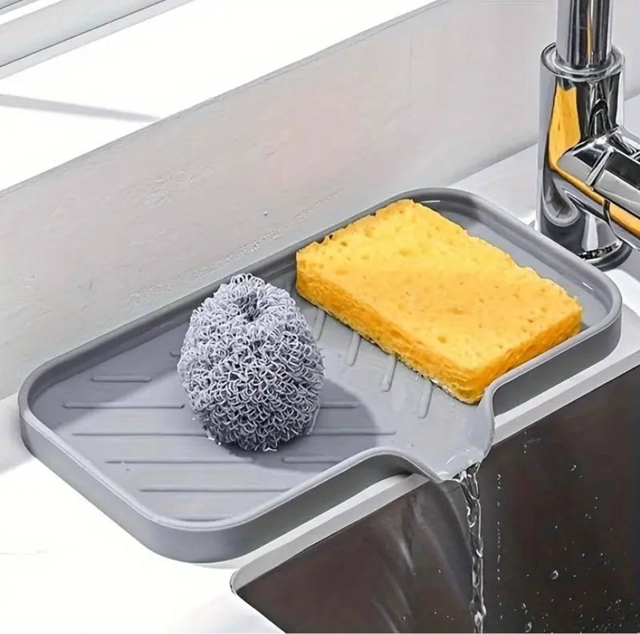 Aakarit Silicon Kitchen Soap Tray Sink Sponge Dish Holder Caddy Organizer Bottle Dispenser Scrubber Brushes Bathroom Multipurpose