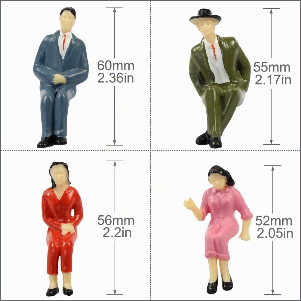 Evemodel 48pcs Modello Treno Scala G Seduto Figure 1:25 Dipinto Seduti Persone 4 Pose