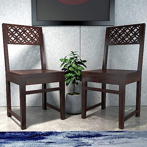 Image of Solid Sheesham Wood Set of Two Dining Chairs for Dining Room | Study Room | Office | Guest Room | Finish Color - Warm Chestnut Finish |