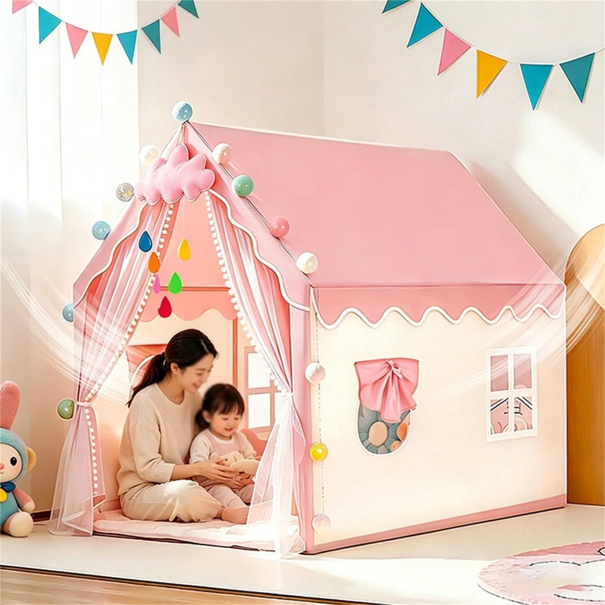 Großes Kinder Spielzelt for drinnen, rosa Prinzessinnen-Spielhaus for Mädchen, faltbares Spielzelt for Kinderzimmer