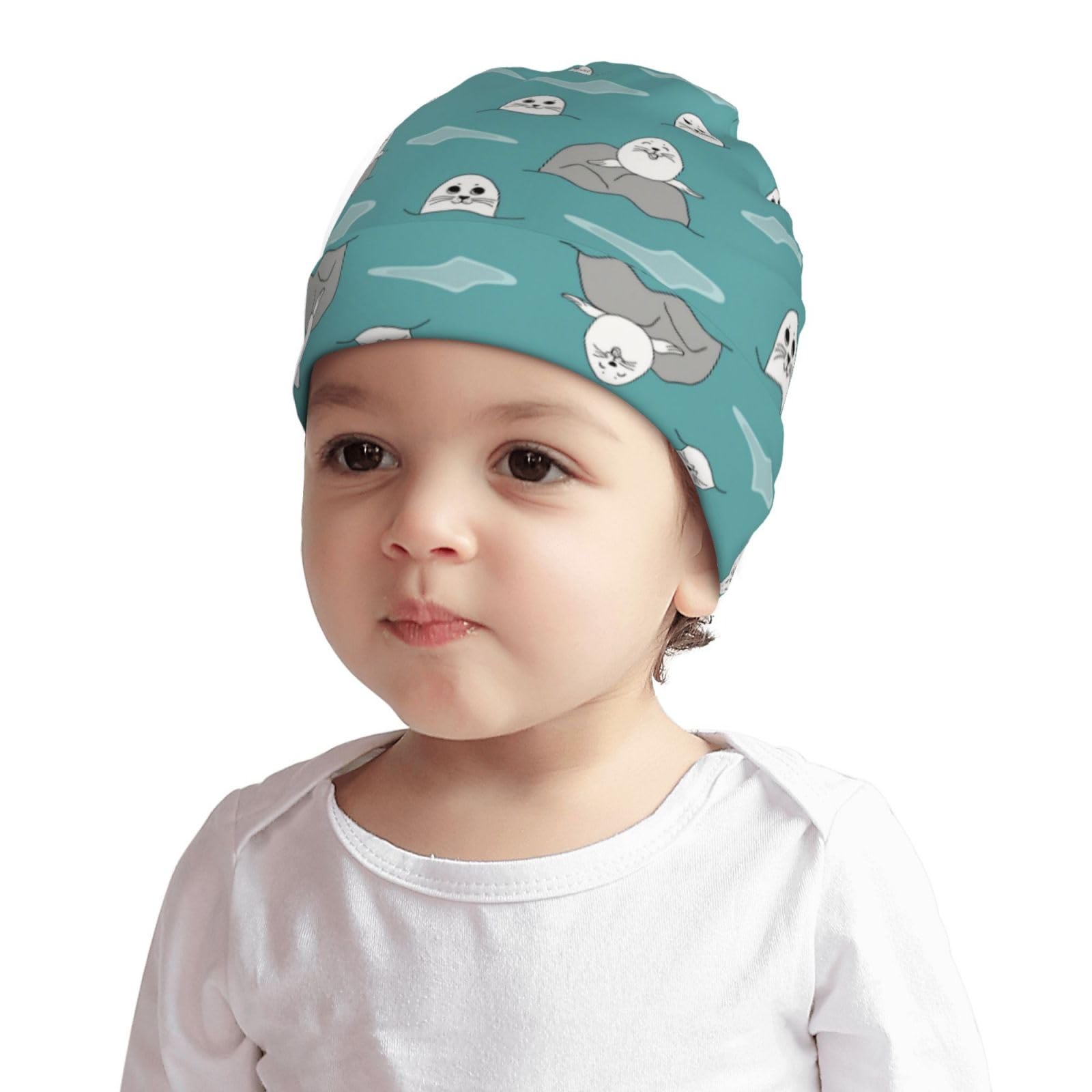 Sea Animal of Seal Pattern Kids Beanie Hats Warm Knit Beanie Cap Skull Caps Gifts Decor for Boys Girls White