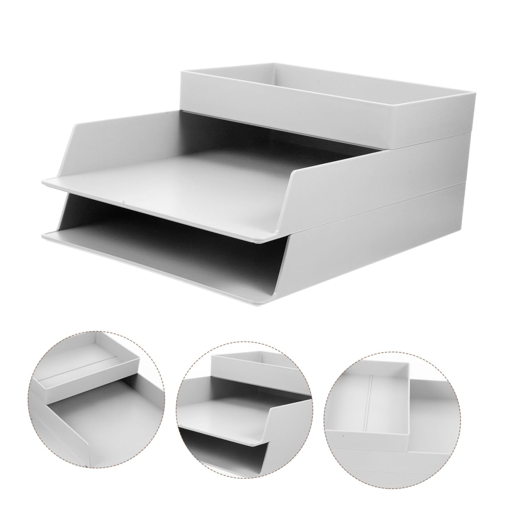 iplusmile Organizer Da Scrivania e Scaffale Portaoggetti in Abs, Contenitore Portadocumenti Multiuso Grande Per Ufficio, Scuola e Casa, Set Da 3 Pezzi Impilabile Bianco