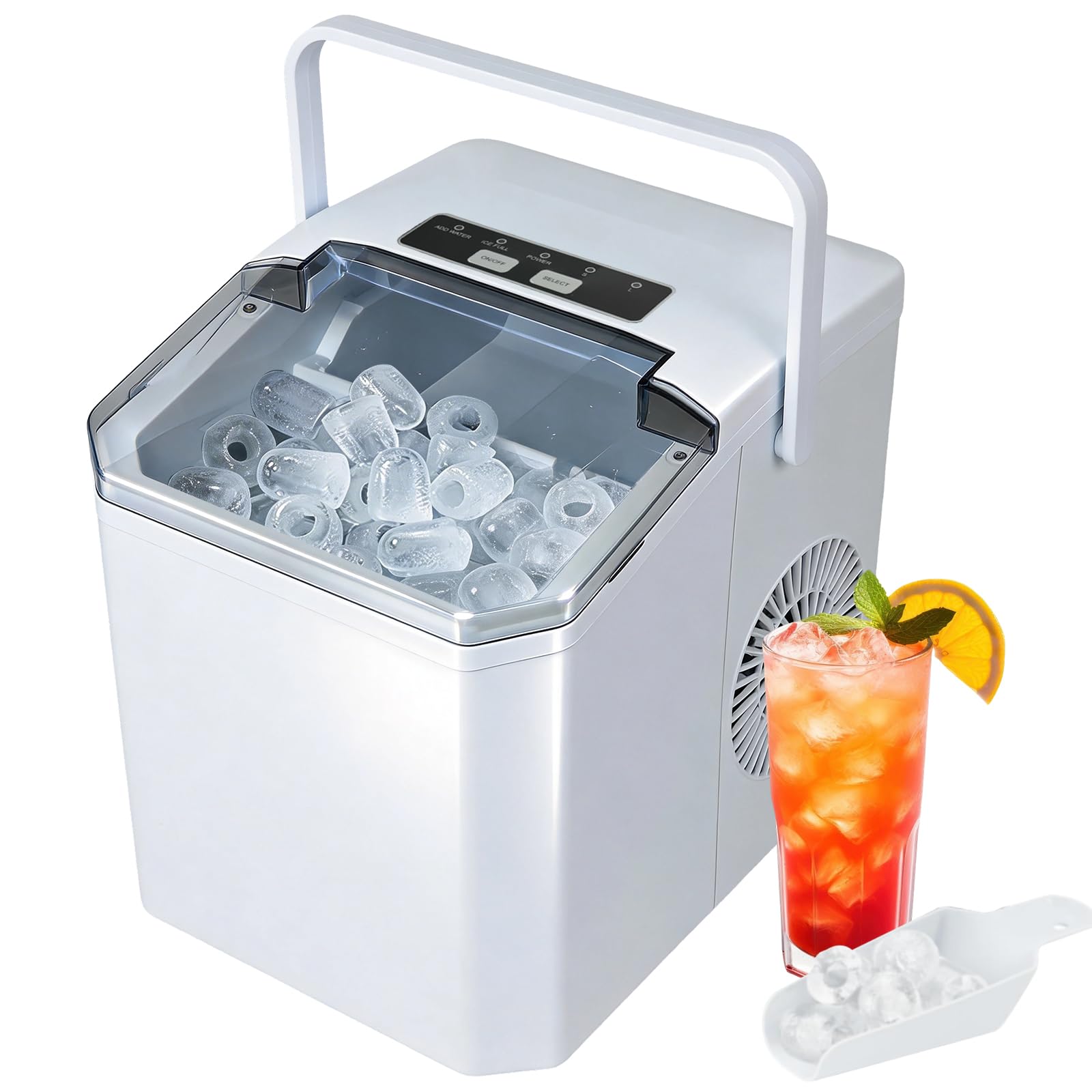 Ice Maker Machine, 14kg/24H Countertop Ice Cube Maker with Self-Cleaning, 2 Sizes Bullet Ice, Ice Full & Low Water Alerts, Quiet Ice Machine with Scoop & Basket, for Home Kitchen Office Bar (White)