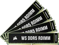 CORSAIR Memória de computador WS DDR5 ECC RDIMM 64GB (4x16GB) 6000MHz CL40 AMD Expo Intel XMP 3.0 - Preto (CMA64GX5M4B6000Z40)