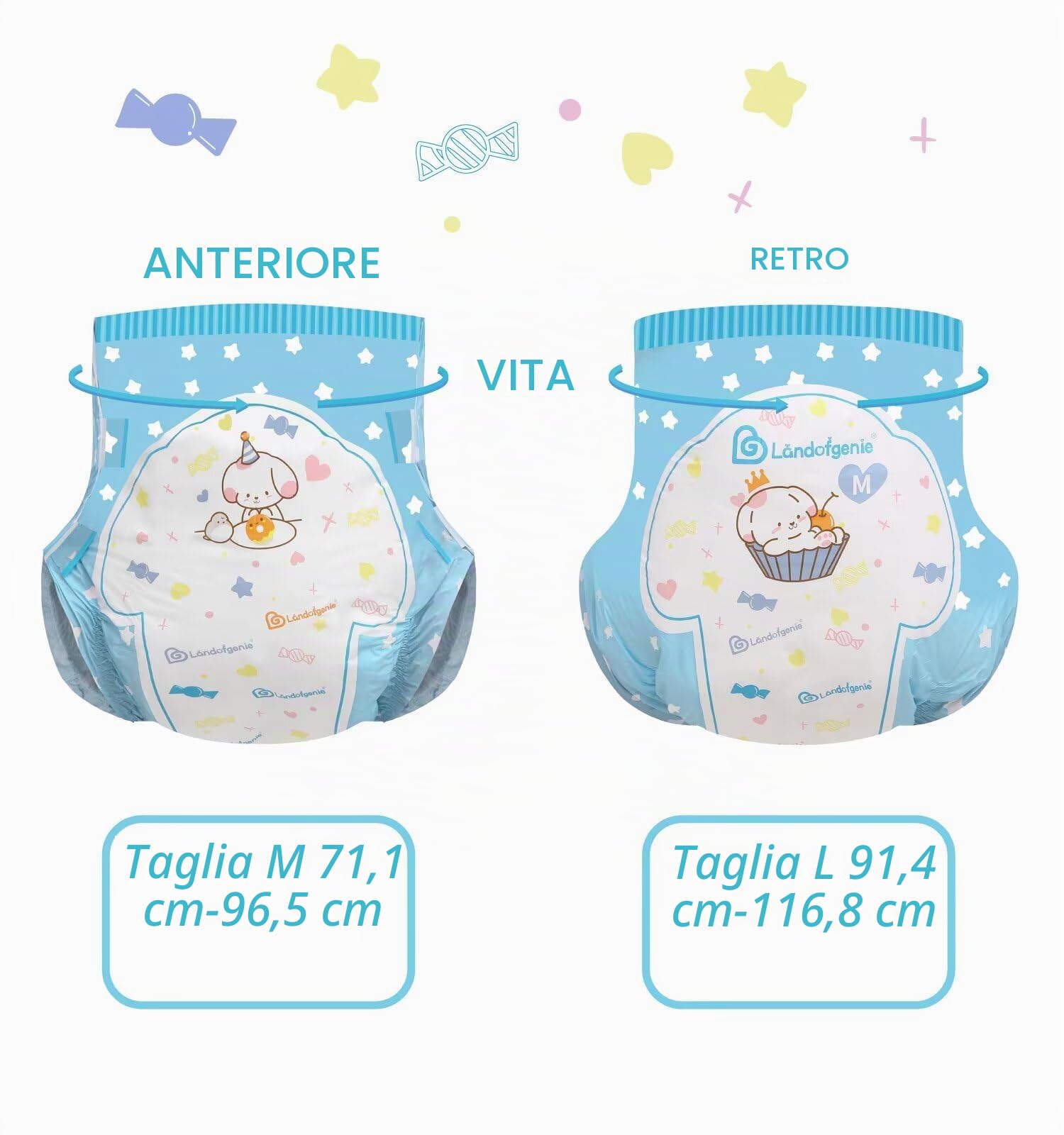 Landofgenie Pannoloni Per Adulti Mutanda Super Assorbenti Specialist Pants Cotone Con Modello Di Cucciolo 10 Pezzi (Grandi dimensioni 36"-36")