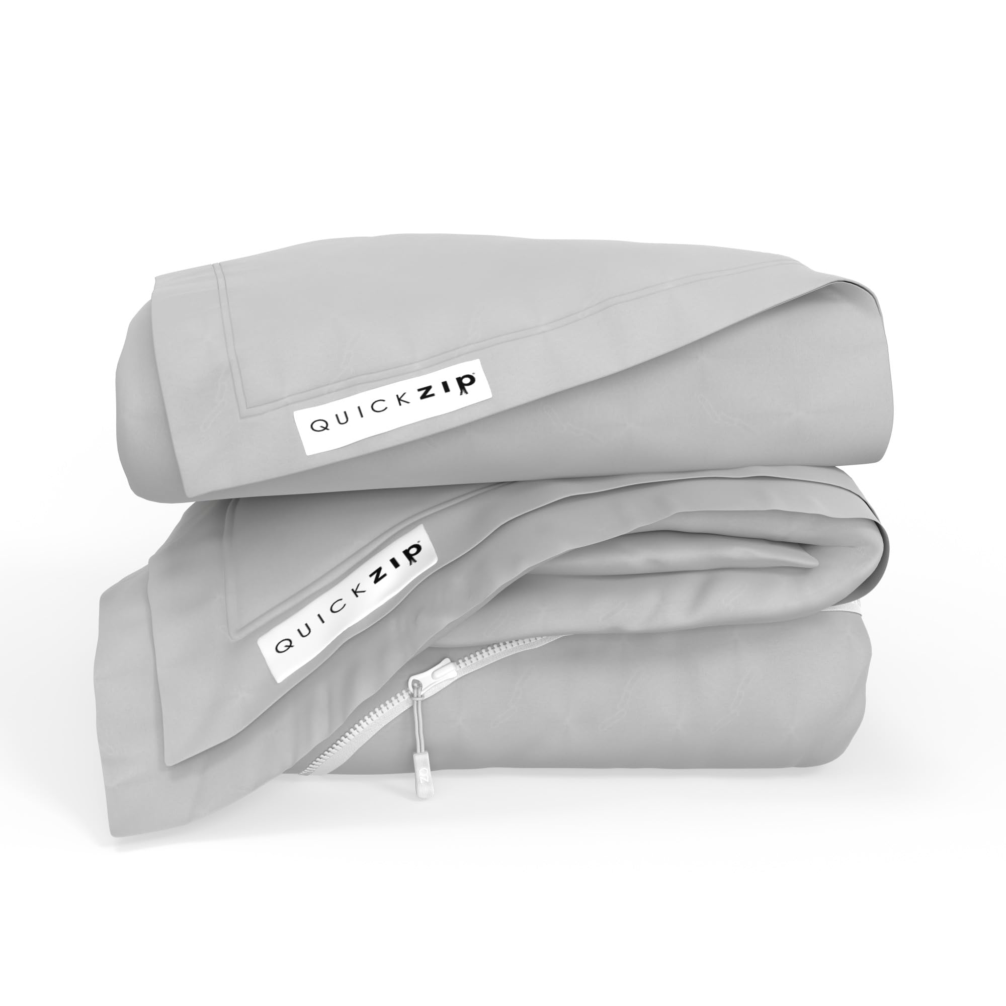 QuickZip Fitted Plus Spare Bundle: 1 Fitted Sheet (Base + Zip Sheet) &amp; 1 Zip Sheet - Easy to Change, Won’t Pop Off - Soft Percale 400 TC 100% Cotton - 13.5” Deep Pockets RV Queen Size – Misty Gray