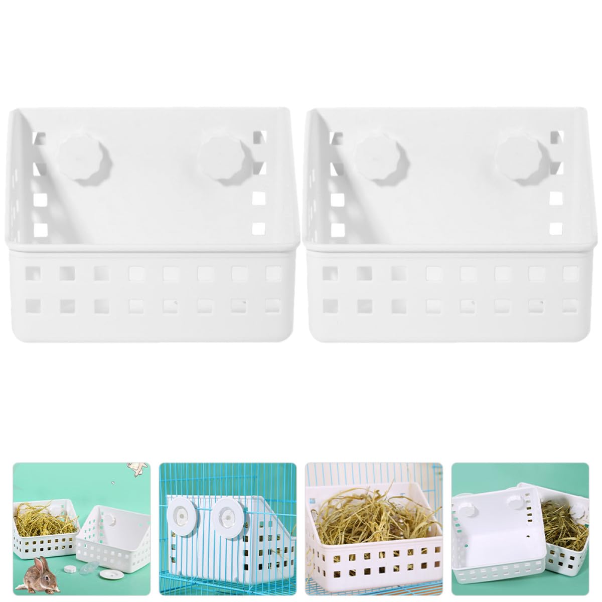 Râtelier à Foin pour Lapin et Cochon D’Inde, 2 Pièces Blanc Plastique