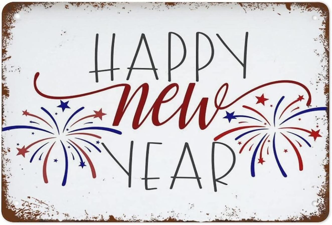 Metal Tin Sign Vintage Metal Signs Happy New Year Sign Retro Wall Decor Tin Signations For Home Cafes Office Store Pubs Club Plaque Tin Sign 5.5x8 Inch