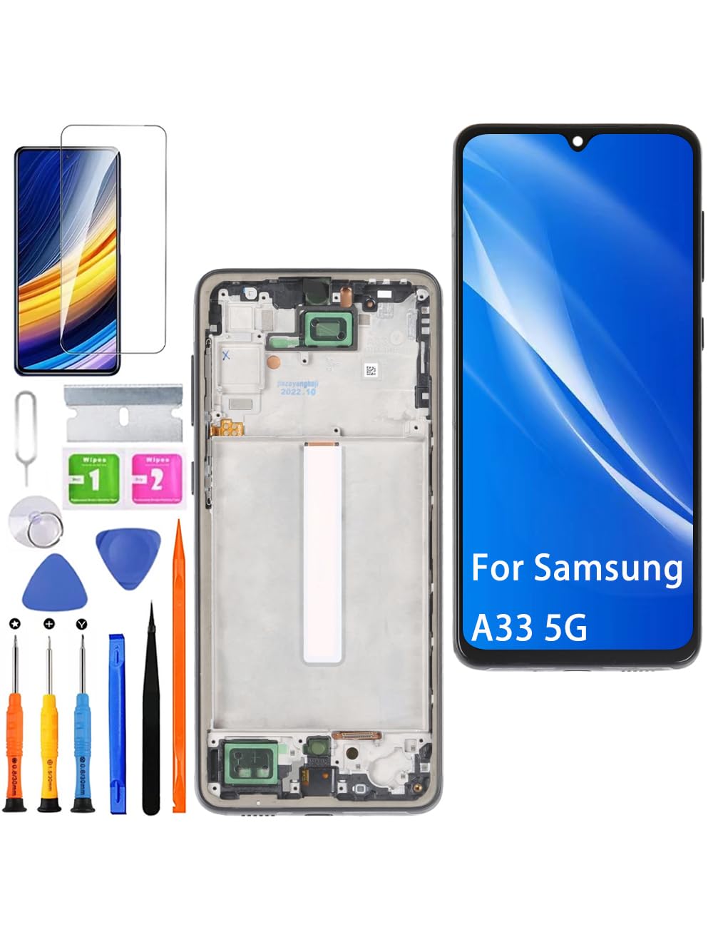 Écran pour Samsung Galaxy A33 5G TFT A336E A336B A336B/DS Écran LCD de Rechange Assemblée réparation Kit (Noir avec Cadre,Pas d'empreintes digitales)