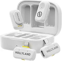 Hollyland LARK A1 Combo – Microfone Sem Fio Mini para iPhone e Android (2TX + USB-C RX + Lightning RX + Case de Carregamento), Microfone Magnético para YouTube, TikTok, Podcast e Vlogs (Branco)