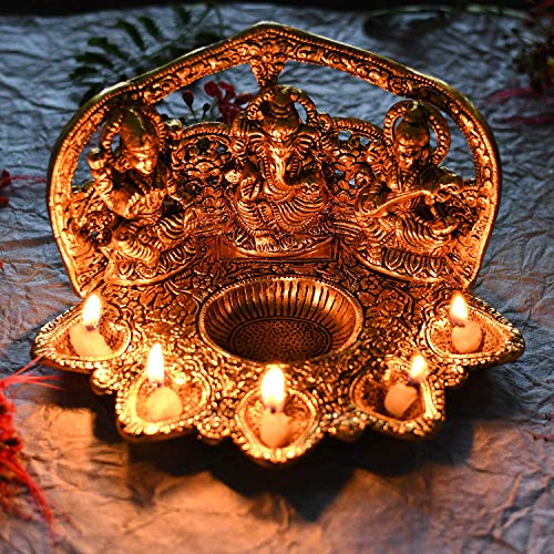 Cadeau de mariage traditionnel indien, trio de divinités hindoues avec lampe Deepam - 6