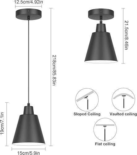 Miniatura 6 de Luces colgantes industriales, lámparas colgantes negras, lámpara vintage para isla de cocina con pantalla de metal negro, luces colgantes de granja
