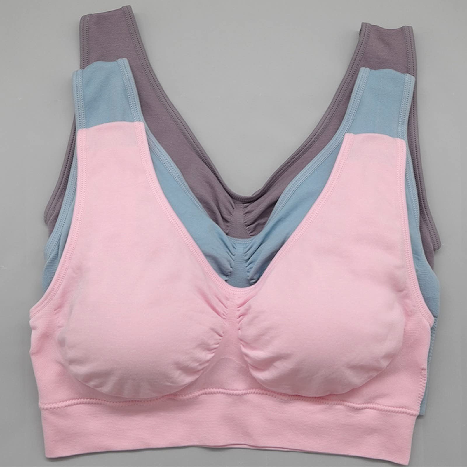 Lot de 5 soutiens-gorge de yoga sans couture avec coussinets amovibles pour femme - Couverture complète - Grande taille