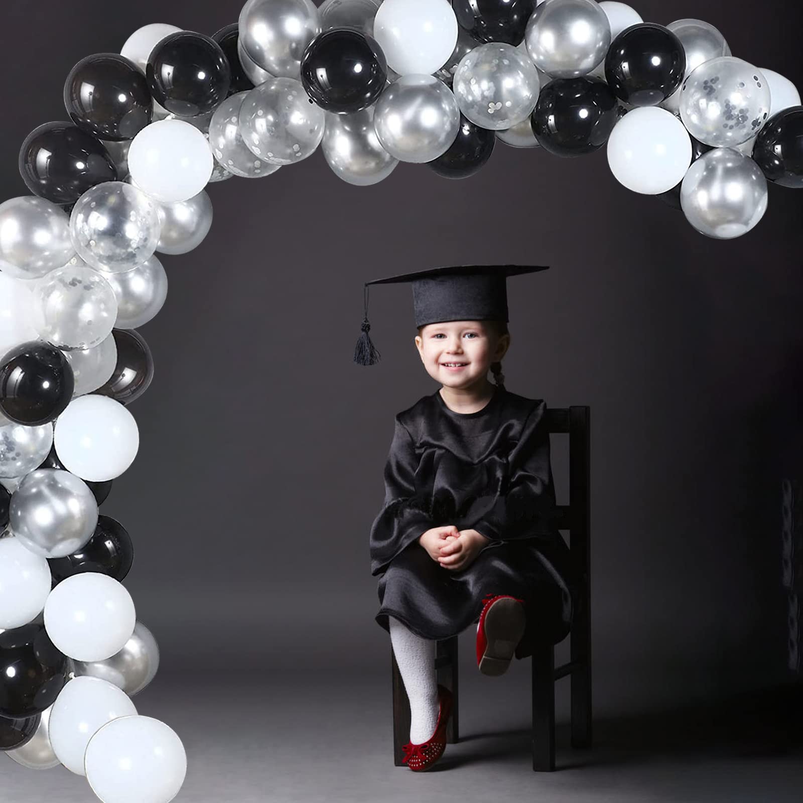 10x Luftballons Set 12' – Schwarz & Silber Konfetti, Für Helium & Luft
