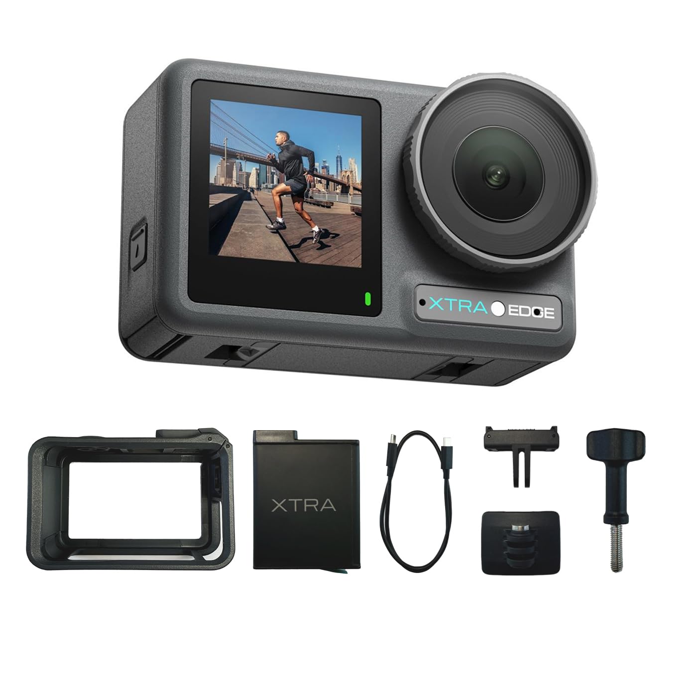 Xtra Edge Action Camera, 1/1.3" Sensor & 4K Cinematic Video, Hyper Stabilization, Waterproof Camera to 52 Ft, 3-Hour Battery, Universal Quick Mount, Vlogging Camera for Adventure Photography