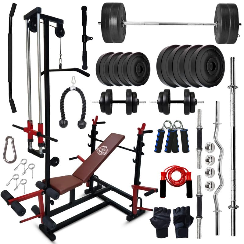 20-in-1 J Hook Adjustable Bench Set with 80KG PVC Weight Plates, 5FT Barbell Rod, 3FT Curl Rod, Dumbbell Rods, Gripper, Gloves, Skipping Rope & Gym Training Kit-image-26