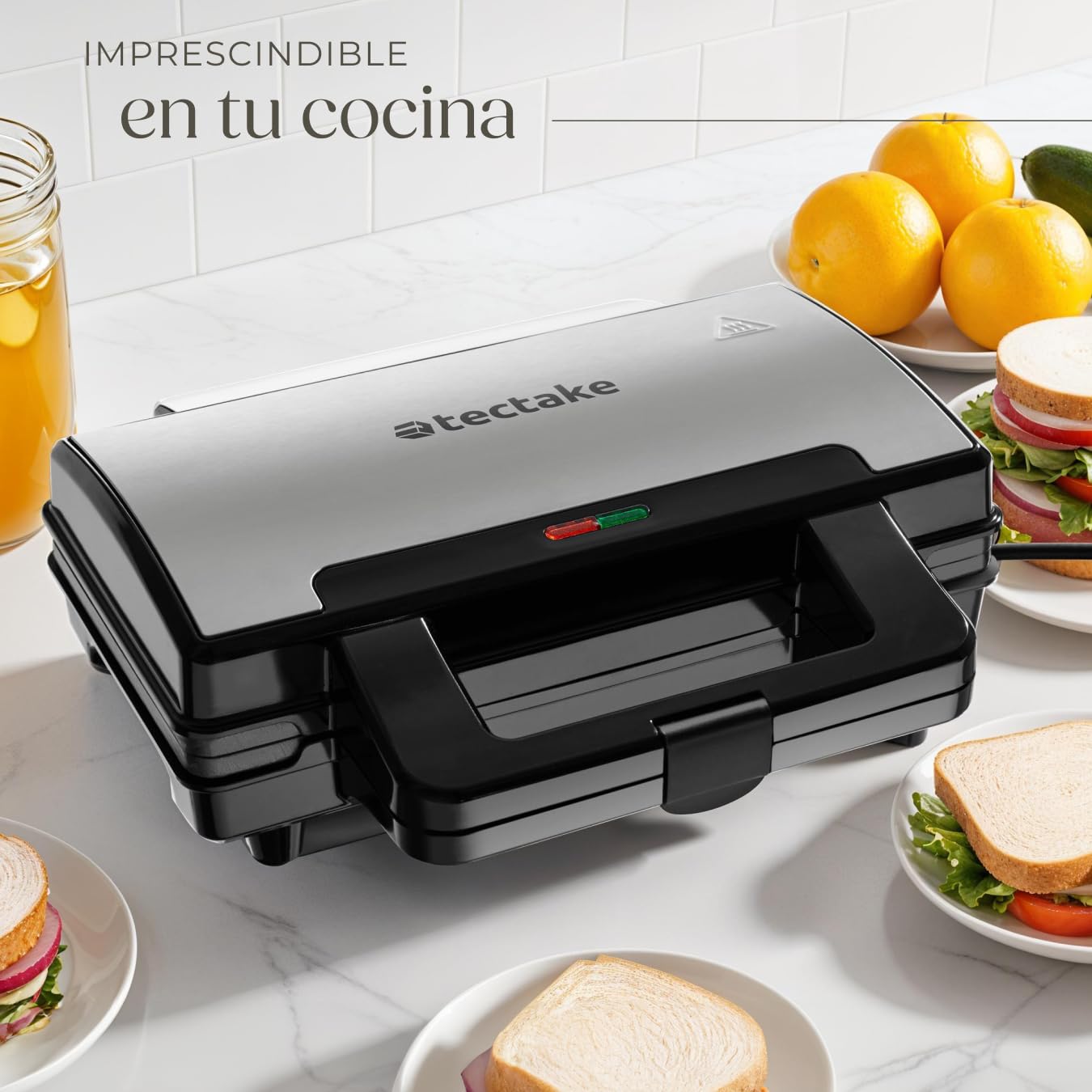 tectake® Sandwichera Eléctrica Antiadherente, Resistente al Calor, Parrilla Eléctrica, Grill Sandwichera, de Aluminio, Tostadora de Sándwiches, Control Automático, Capacidad 2 Unidades