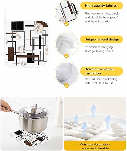 Miniatura 7 de 2 Packs Black Brown Pot Holders Sets for Kitchen,Oven Pan Plate Bowl Pads Heat Proof Mat with Hanging Loop,Terry Cloth Potholders Soft Grip for