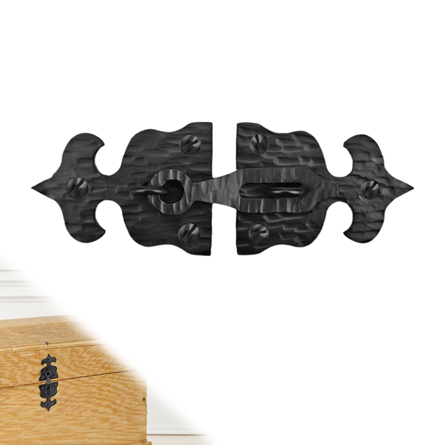 1 Pack 5.5 Inch Furniture Hasp for Gates - Black - Heavy Duty Decorative Metal Hasps - Handmade Rustic Iron Furniture Hasps for Door, Drawer, Chests, Cupboard and Trunks - The Sonora Series