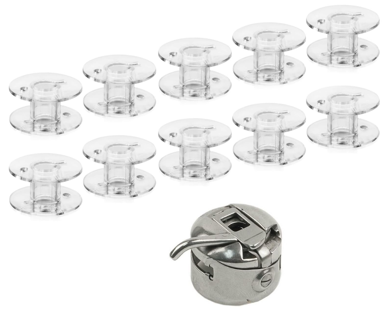 Zenith Plastic Sewing Machine 10 White Bobbins Set & 1 Bobbin Case Combo - Compatible with Household Usha, Brother, Singer, Janome & More | Replacement Accessories (10 WHITE TRANSPARENT 1 BOBBIN CASE)