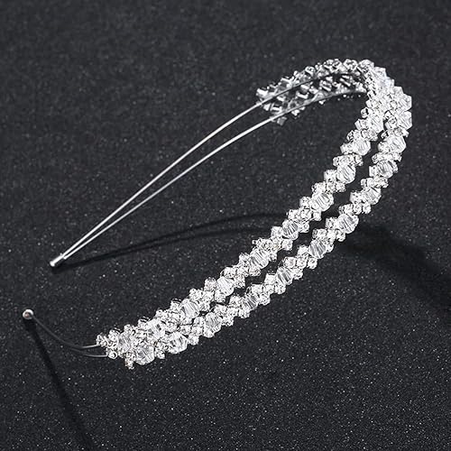 Miniatura 6 de Diadema de doble capa de plata con diamantes de imitación para el cabello, cierre de pelo, accesorios para el cabello nupcial