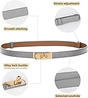 Vista 387 de Cinturón de cuero clásico con hebilla de metal para mujer con vestido de jeans Aah-negro-clásico