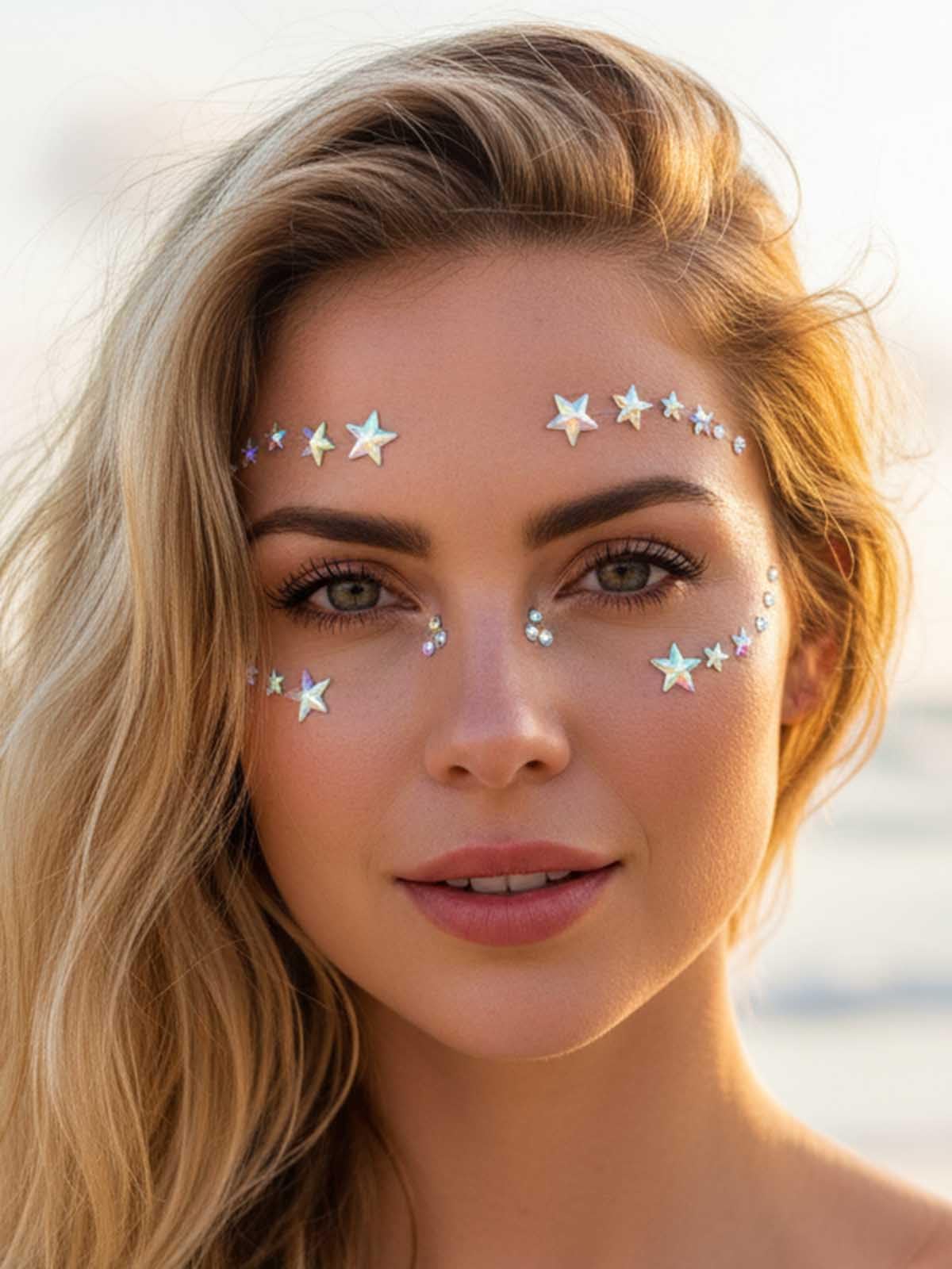 Crystal Face Stickers Star Mermaid Gems Sparkly Temporary Rhinestone Sticker Rave Party Accessories for Women and Girls (A)