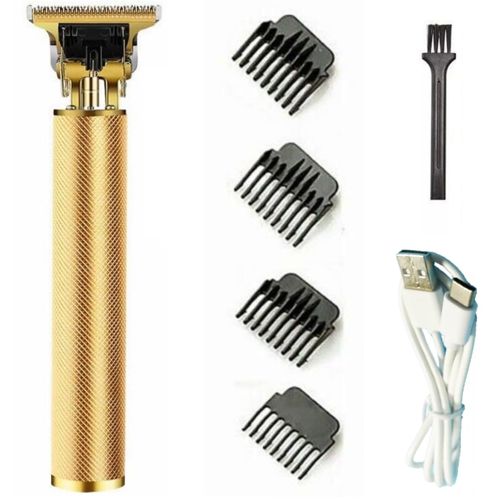 Amebee Electric Hair Clippers Professional Men Hair Trimmer Grooming Kit Waterproof Rechargeable Close Cutting T Blade Trimmer USB Rechargeable Cordless Guide Combs Barber Shaving Machine (Gold)