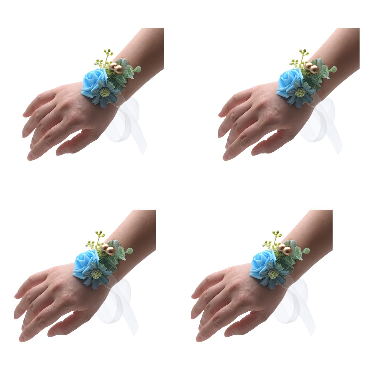 OSNIYAW 4Pcs Wrist Corsages for Mother of Bride Bridesmaid Rose Wristband for Bridal and Bridesmaid, for Proms for Wedding and Boutonnieres Set Wrist for Wedding