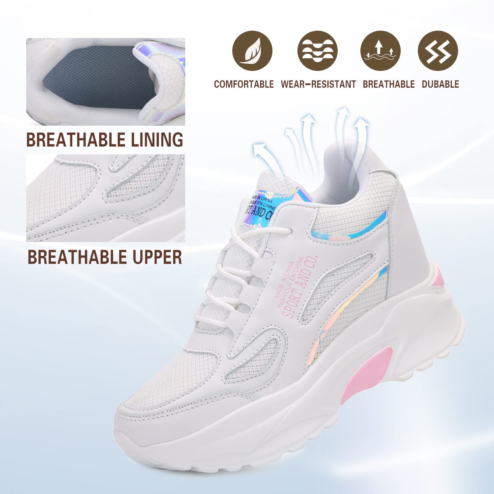 AONEGOLD Sneakers con Zeppa Donna Scarpe da Ginnastica con Tacco Nascosto Sportive Fitness Scarpe Traspiranti Plateau Casual Moda Antiscivolo Sneakers