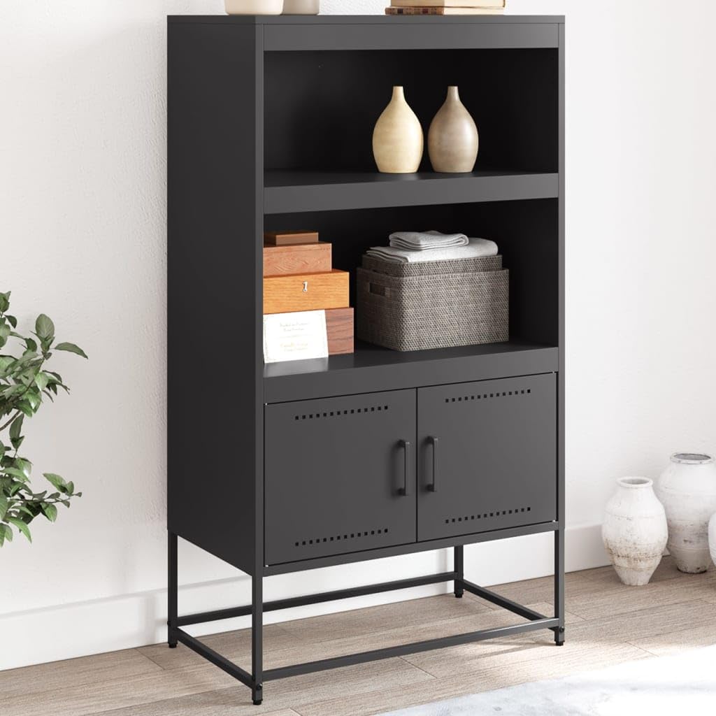 Armadio alto nero, 68,5 x 38,5 x 123,5 cm, in metallo con ante