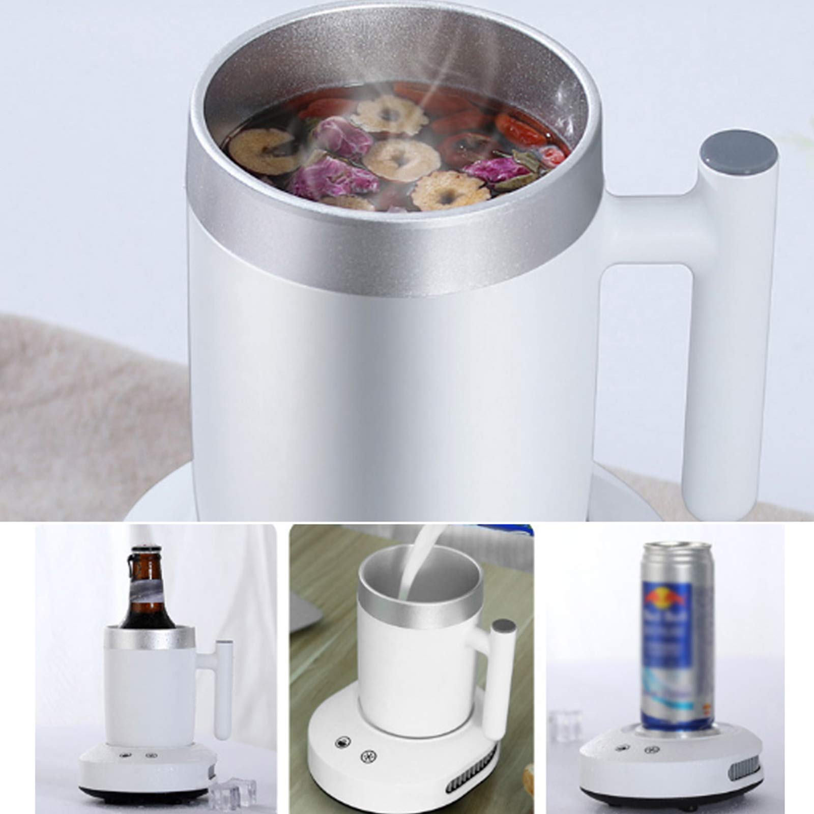 Chauffe-Tasse électrique USB Réchauffeurs Constante Tasse Chaude Seau à Glace Glacon Isotherme de Bureau Tasse Portable à Double Usage de Refroidissement Rapide et Le Chauffage,Blanc