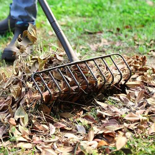 Rastrillo metálico para jardín de 16 pulgadas con mango largo miniatura 1