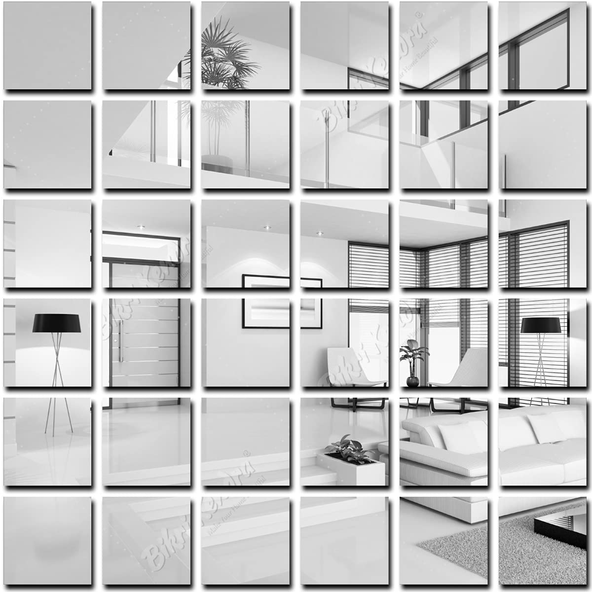 Bikri Kendra - Big Square 36 Silver Mirror Stickers for Wall, Acrylic Mirror Sticker, Wall Stickers, Wall Stickers for Hall Room, Bed Room, Kitchen. (Non Glass)