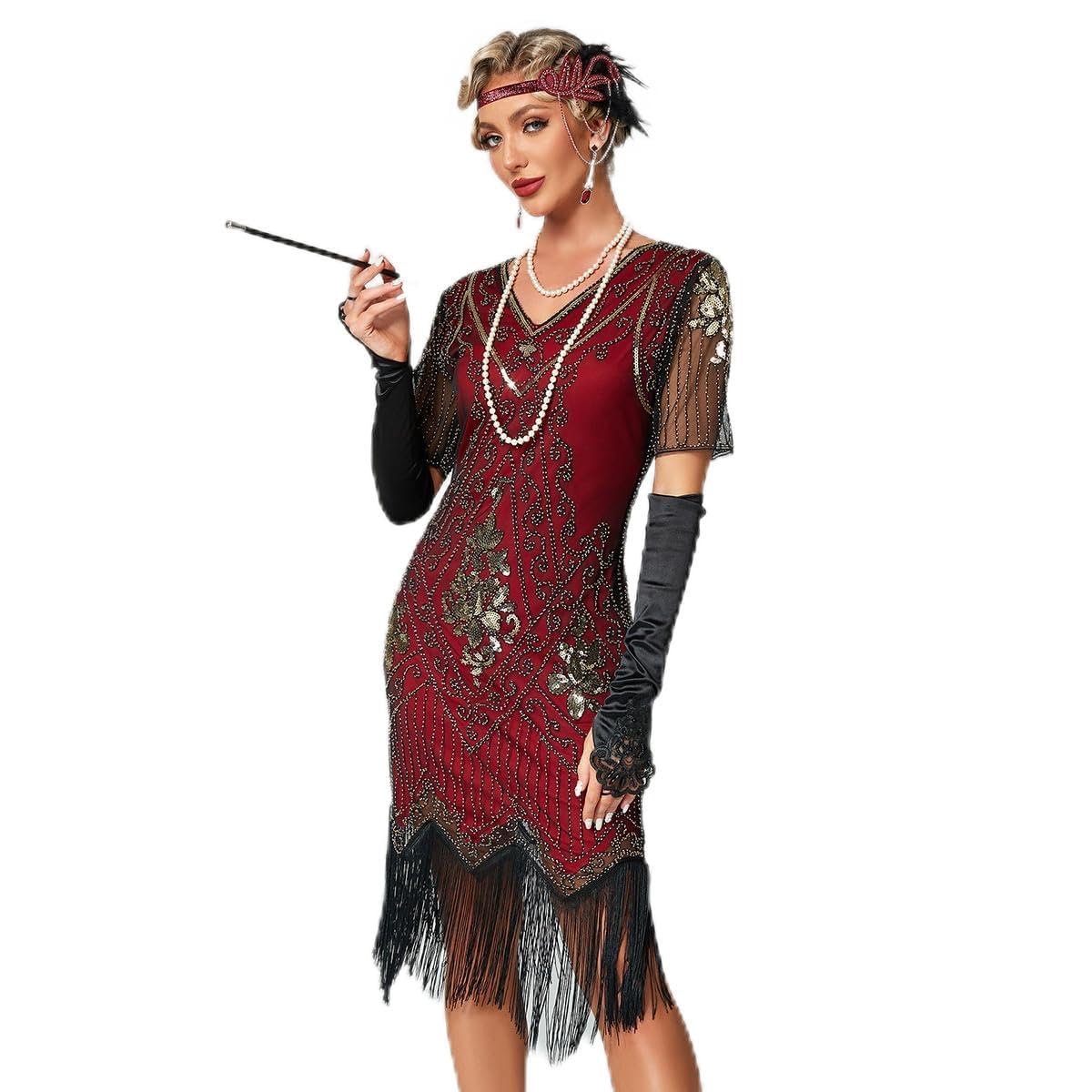 TANMESSOWomen's 1920s Fringed Sequin Flapper Dress Great Gatsby Roaring 20s Costume Party Outfit