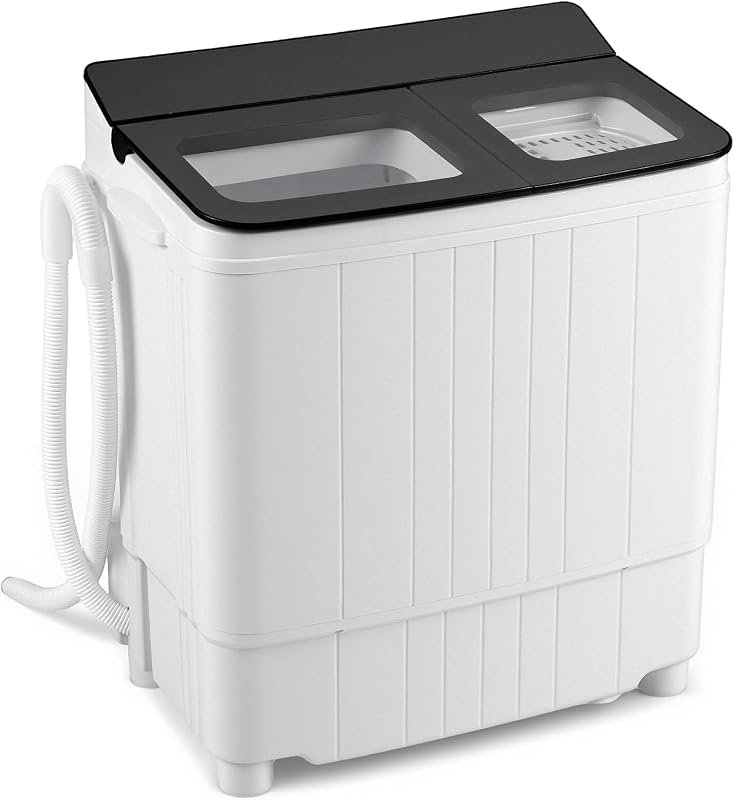 Giantex Lavadora portátil, 18 libras de doble tina, mini lavadora compacta con bomba de drenaje, lavadora de 11 libras y centrifugadora de 7 libras para apartamentos, casas rodantes, dormitorios, gris+blanco