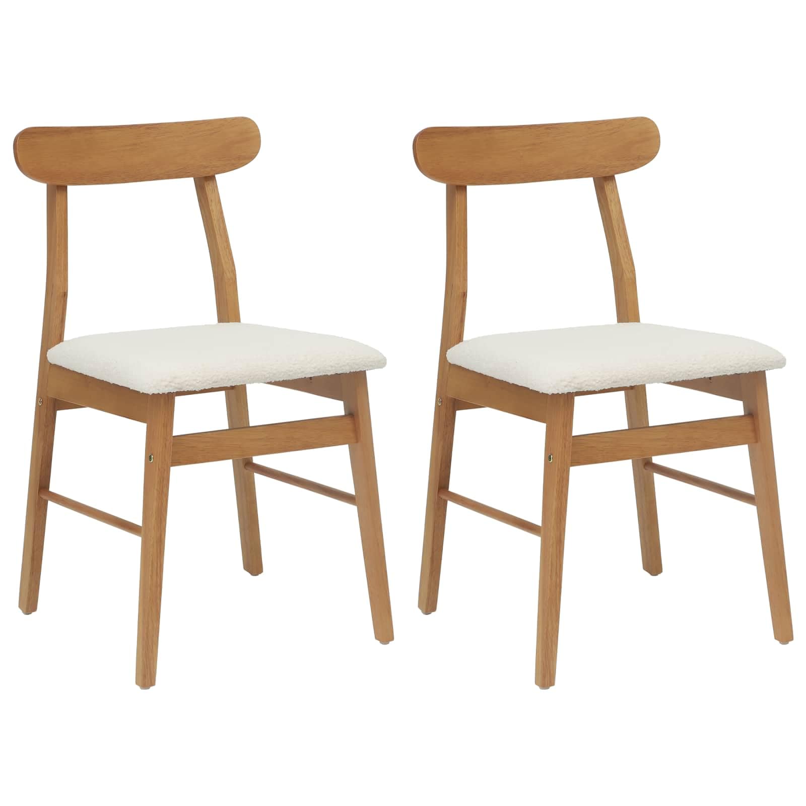 Lot de 2 chaises de salle à manger - Style vintage - En bois massif - Bois d'hévéa - Naturel clair - Avec coussin d'assise - Pour salle à manger, cuisine et salon, max. 160 kg