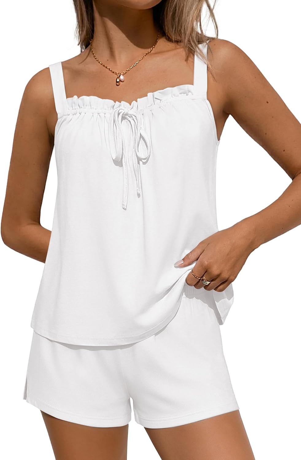 Ekouaer Womens Pajamas Sets 2 Piece Cute Tank Top and Shorts Lounge Set Sleeveless Pjs Set Sweet Sleepwear