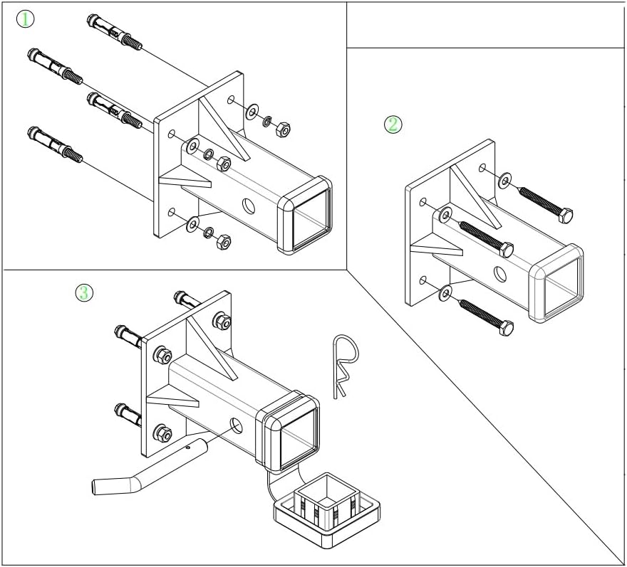 Miniatura 7 de Soporte de pared de enganche, adaptador de tubo receptor atornillado, tubo de placa receptora de enganche de apertura de 2 pulgadas, receptor de
