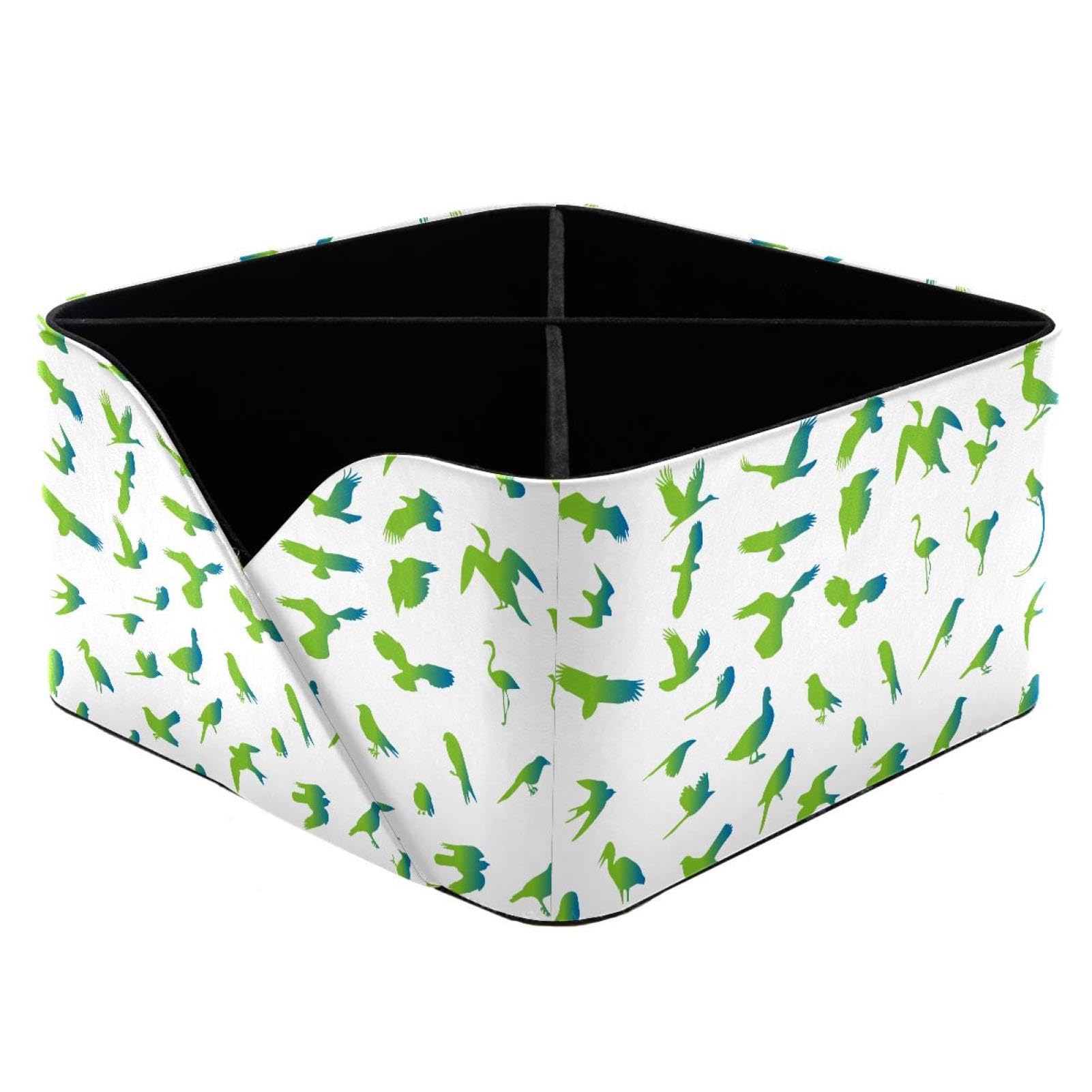 KengjuTesu Green Bird Silhouette Desktop Organizer Pen Holder, Rectangular Pencil Cup for Office, Study and Makeup Stations