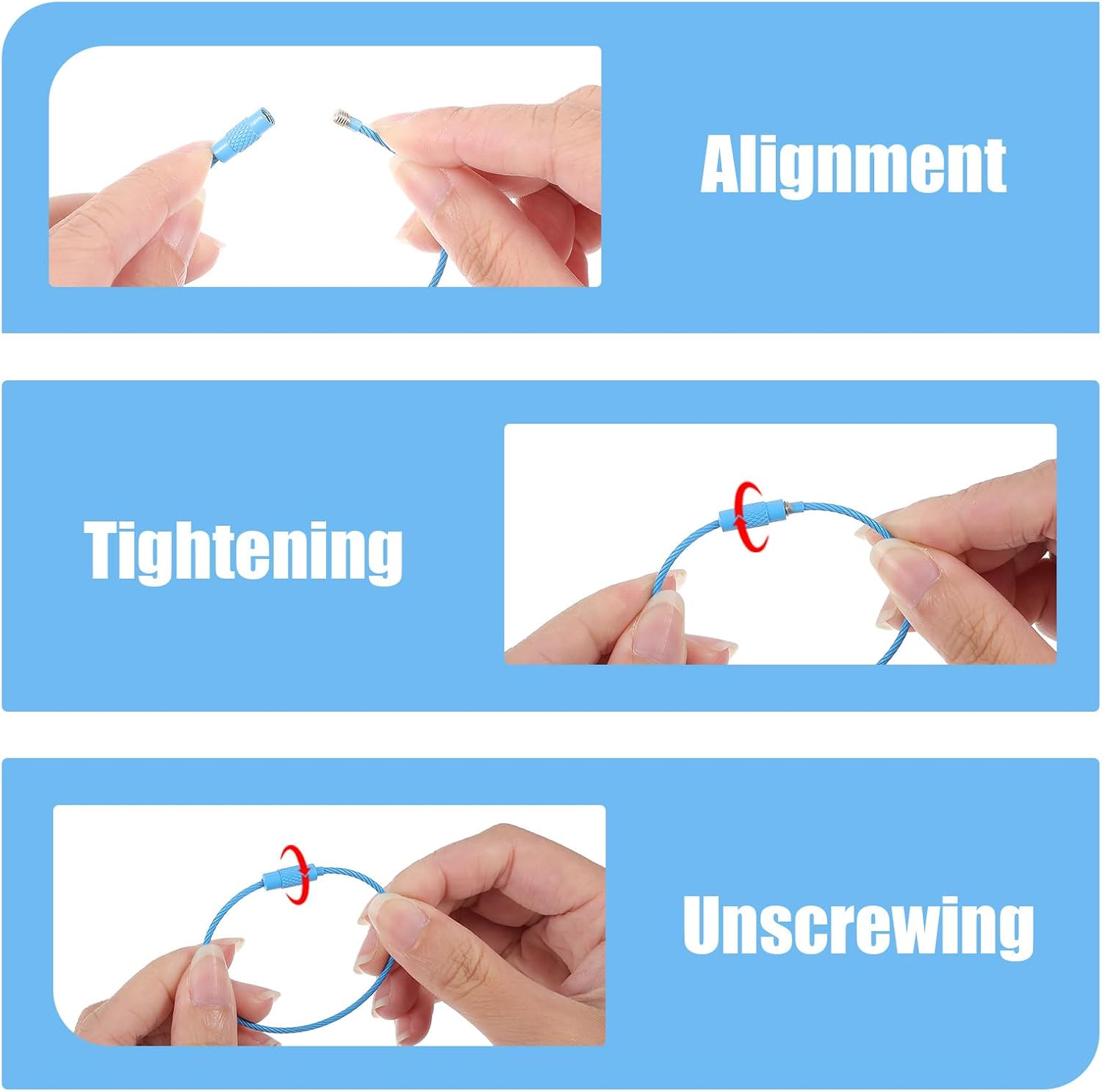 Wire Key Ring, 20 Pcs Metal-Wire Keychains 1.5mm Stainless Steel Wire Keychain 6inch Colored Coated Keychain Cable Loops Connecter for Keyrings, Luggage Tags, Key Tags, Kitchen Utensils - Image 3