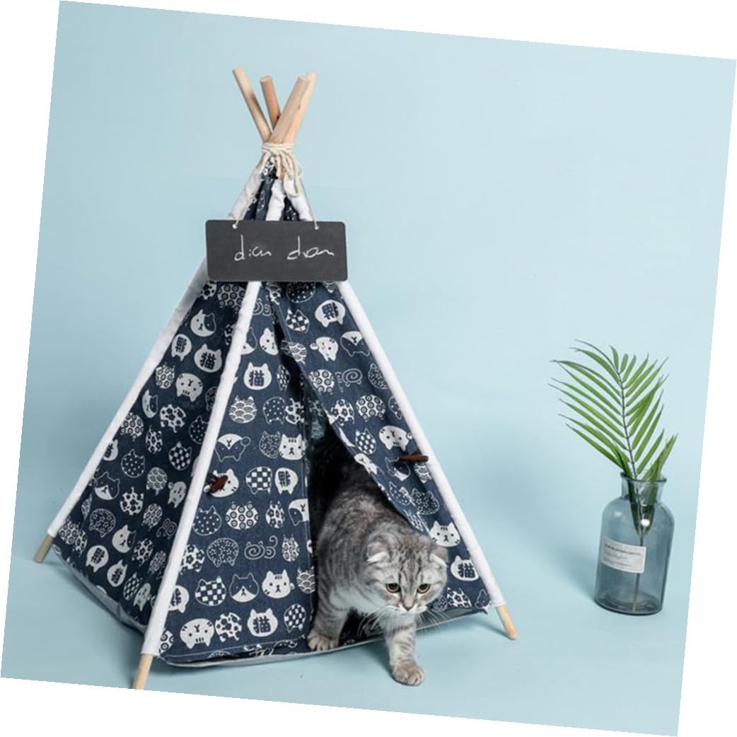 Toddmomy Tente pour Chien avec Coussin, Design Démontable, Lin et Bois