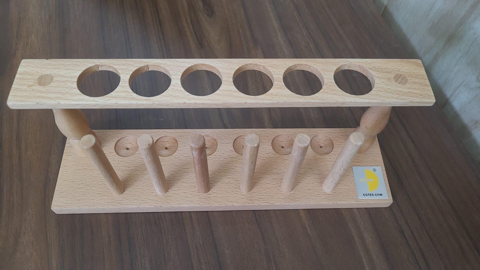 Wooden Test Tube Stand, Seasoned Hardwood, 6 Holes with Drying Pins, Standard Lab Size, for School and University Labs-image-20